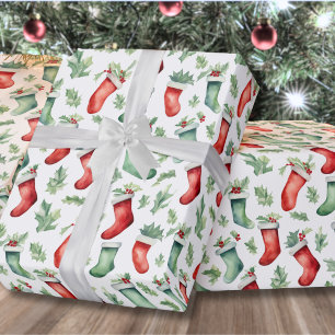 Red Green Stockings Christmas Wrapping Paper