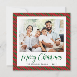 Red Green Stripe Merry Christmas Photo Holiday Card