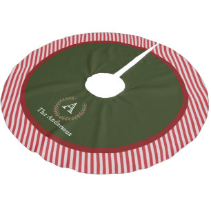 REd Green Stripe Monogram Family Name Brushed Polyester Tree Skirt