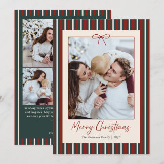 Red & Green Striped Christmas 4 Photo Holiday Card