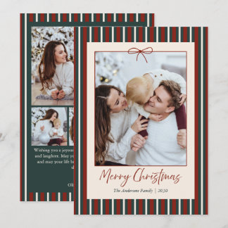 Red & Green Striped Christmas 5 Photo Holiday Card