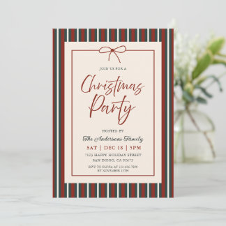 Red & Green Striped Christmas Party Invitation