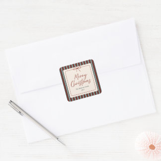 Red & Green Striped Christmas Square Sticker