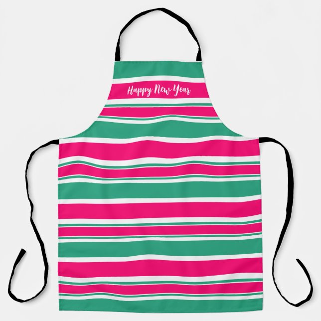 Red -green striped horizontal pattern apron (Front)