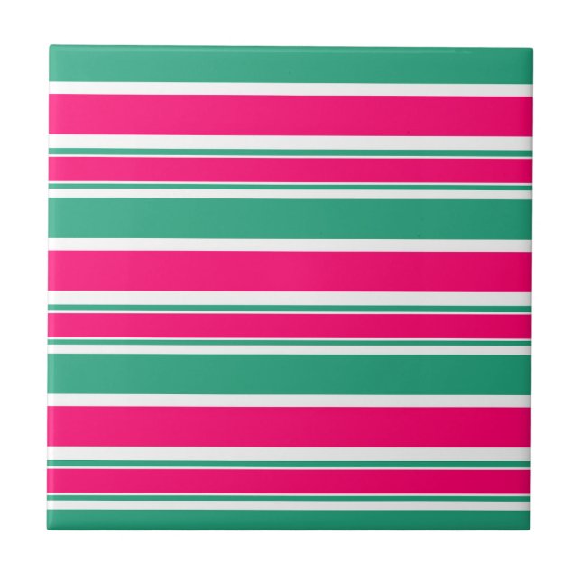 Red -green striped horizontal pattern ceramic tile (Front)
