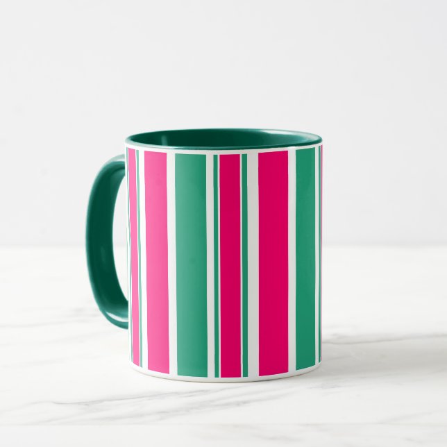 Red -green striped horizontal pattern mug (Front Left)
