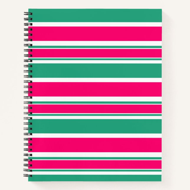 Red -green striped horizontal pattern notebook (Front)