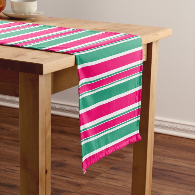 Red -green striped horizontal pattern short table runner (In Situ)