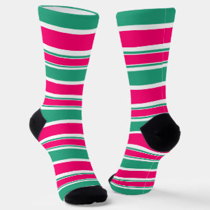 Red -green striped horizontal pattern socks