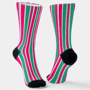 Red -green striped horizontal pattern socks