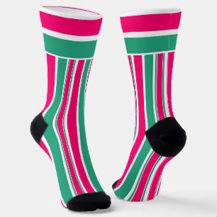 Red -green striped horizontal pattern socks