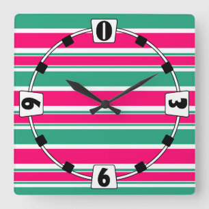 Red -green striped horizontal pattern square wall clock