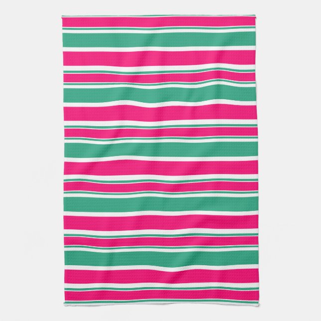 Red -green striped horizontal pattern tea towel (Vertical)