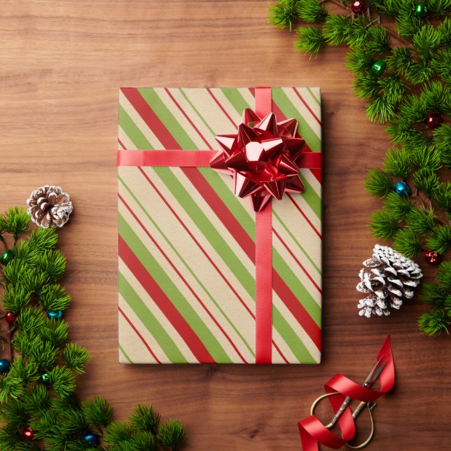 Red Green Striped Pattern Wrapping Paper (Holiday Gift)