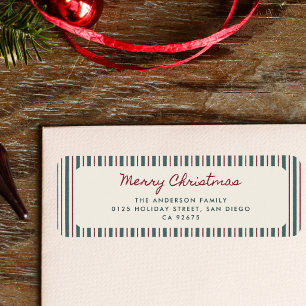 Red & Green Stripes Christmas Return Address Label