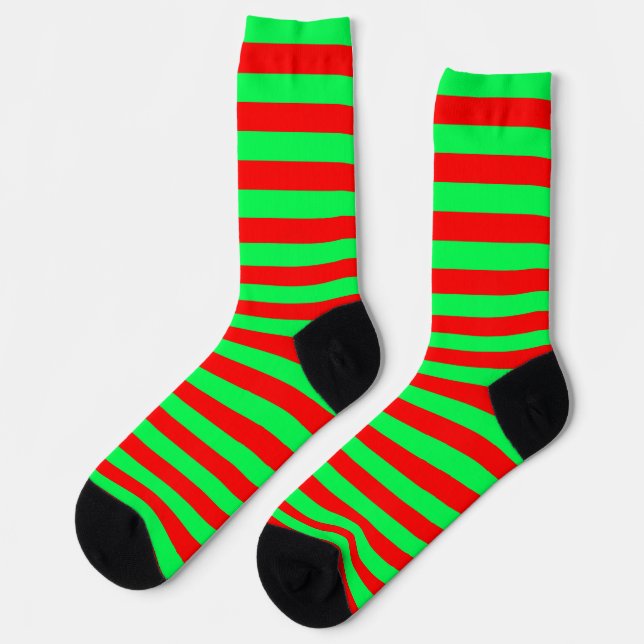 Red Green Stripes Design Socks (Left)