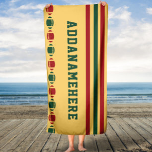 Red Green Stripes Football Personalised Bath Towel