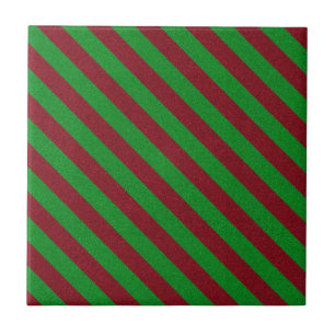 Red & Green Stripes Glitter Ceramic Tile