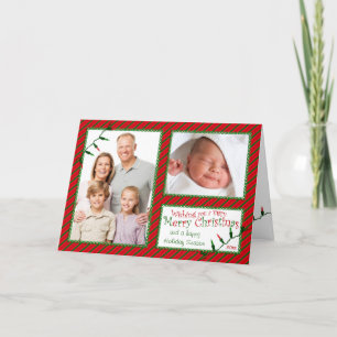 Red Green Stripes, Lights Christmas Photo Card