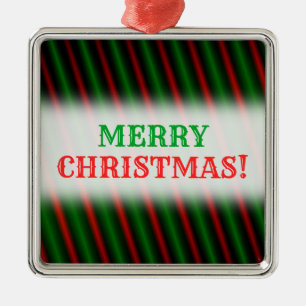 Red & Green Stripes/Lines Pattern Square Ornament