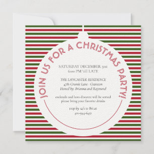 Red Green Stripes Modern Minimalist Holiday Party Invitation
