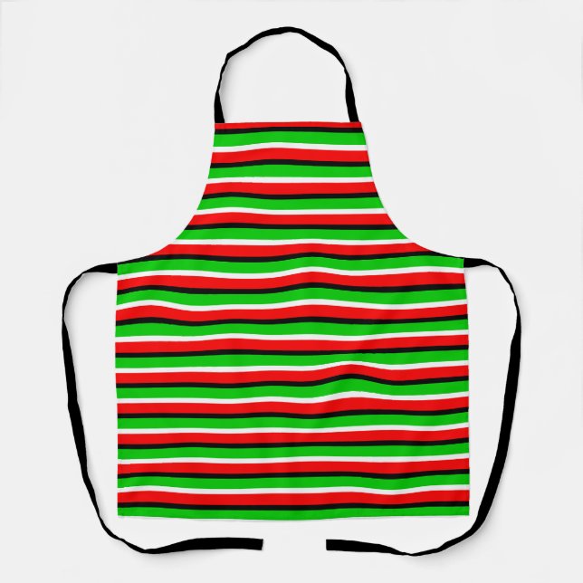 Red Green Stripes Pattern Design Apron (Front)