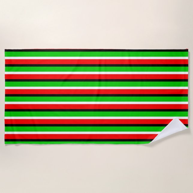 Red Green Stripes Pattern Design Beach Towel (Front)