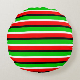 Red Green Stripes Pattern Design Round Cushion