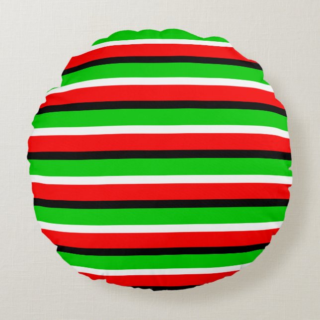 Red Green Stripes Pattern Design Round Cushion (Front)
