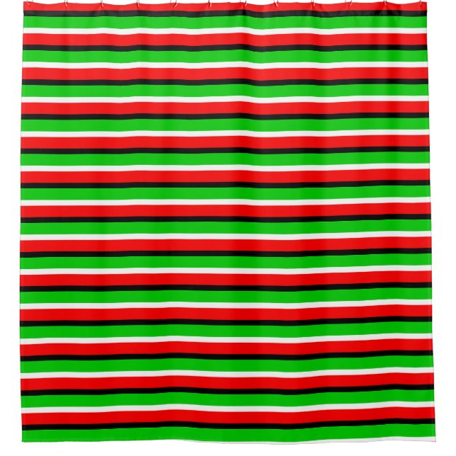 Red Green Stripes Pattern Design Shower Curtain (Front)