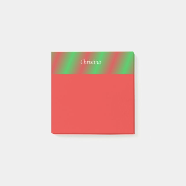 Red Green Stripes Personalised 3x3 Post it notes (Front)