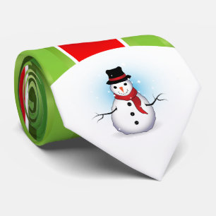 Red & Green Stripes/Snowman Tie