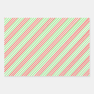 Red Green Stripes Wrapping Paper, Set of 3 Sheets