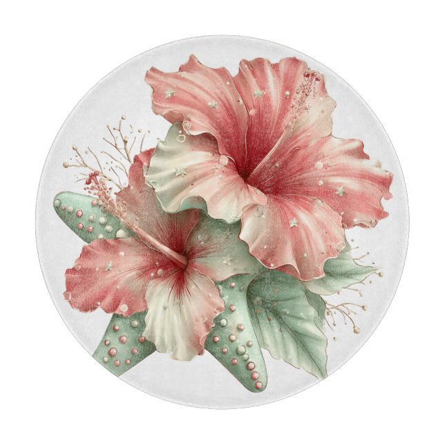 RED & GREEN SUMMER HIBISCUS FLOWERS CUTTING BOARD (Front)