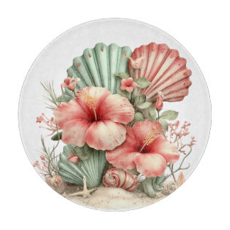 RED & GREEN SUMMER HIBISCUS FLOWERS CUTTING BOARD