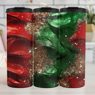Red Green Swirl Christmas Glitter Thermal Tumbler