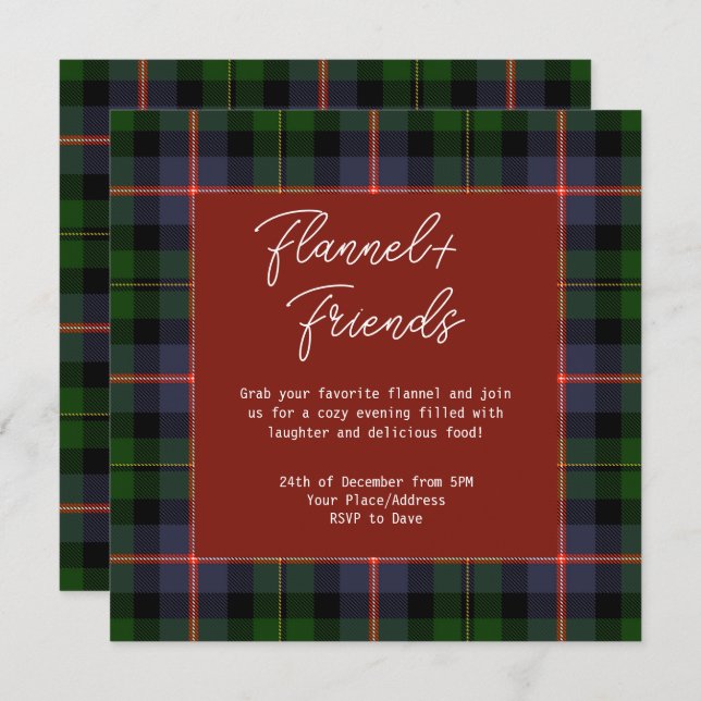Red Green Tartan Flannel & Friends Christmas Party Invitation (Front/Back)