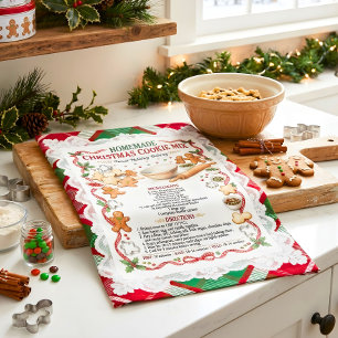 Red Green Tartan Lace Christmas Cookie Mix Recipe Tea Towel
