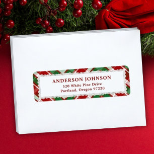 Red Green Tartan Lace Christmas Return Address Label