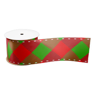Red Green Tartan Pattern Custom Christmas Decor Satin Ribbon
