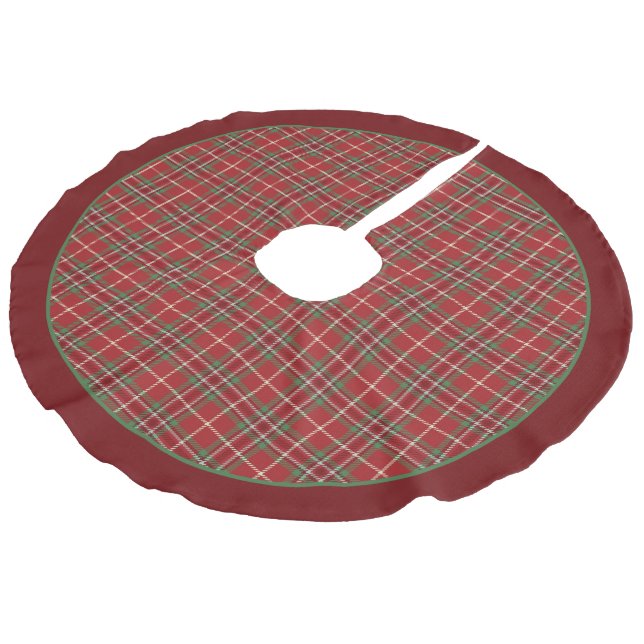 Red Green Tartan Plaid Custom Christmas Tree Skirt (Angled)