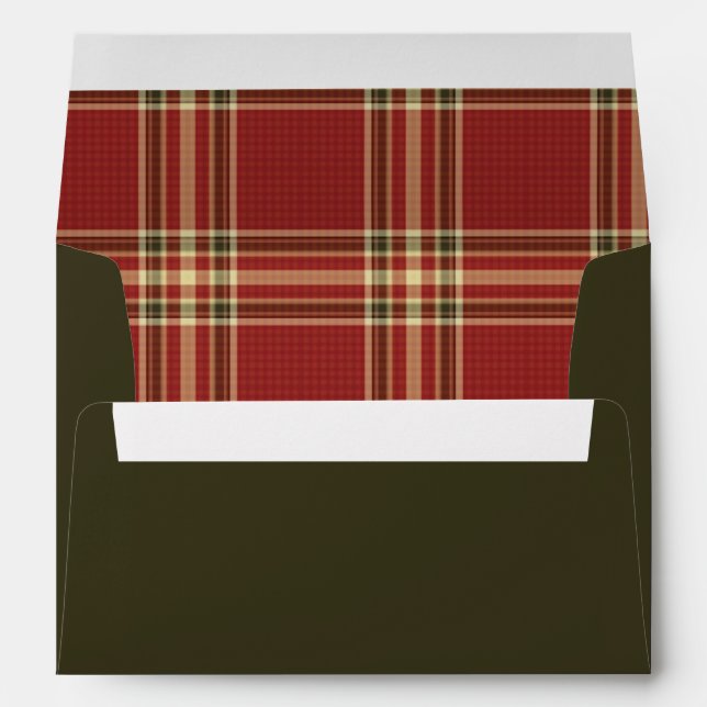 Red Green Tartan Plaid Holiday Event Lined Envelope (Back (Bottom))