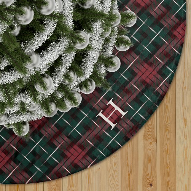 Red & Green Tartan Plaid Monogram Brushed Polyester Tree Skirt (Creator Uploaded)