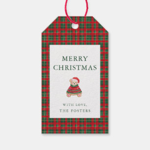 Red Green Tartan Plaid Teddy Christmas Gift Tags