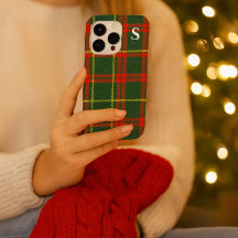 Red Green Tartan Plaid with Monogram 