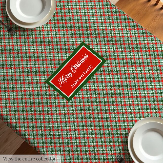 Red Green Tartan Tablecloth Chic Custom Name Style (Red Green Tartan Tablecloth Chic Custom Name Style)