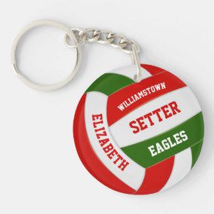 red green team colours girls boys volleyball key ring