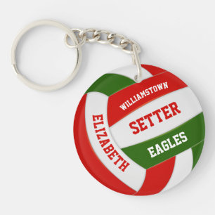 red green team colours girls boys volleyball key ring