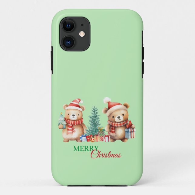 Red Green teddy Bear Santa Merry Christmas Party  Case-Mate iPhone Case (Back)