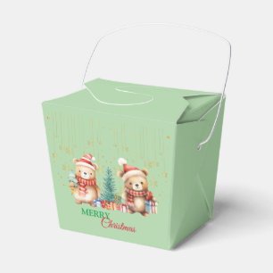 Red Green teddy Bear Santa Merry Christmas Party Favour Box